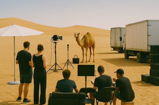 Zarae with camel, backstage shooting photo
