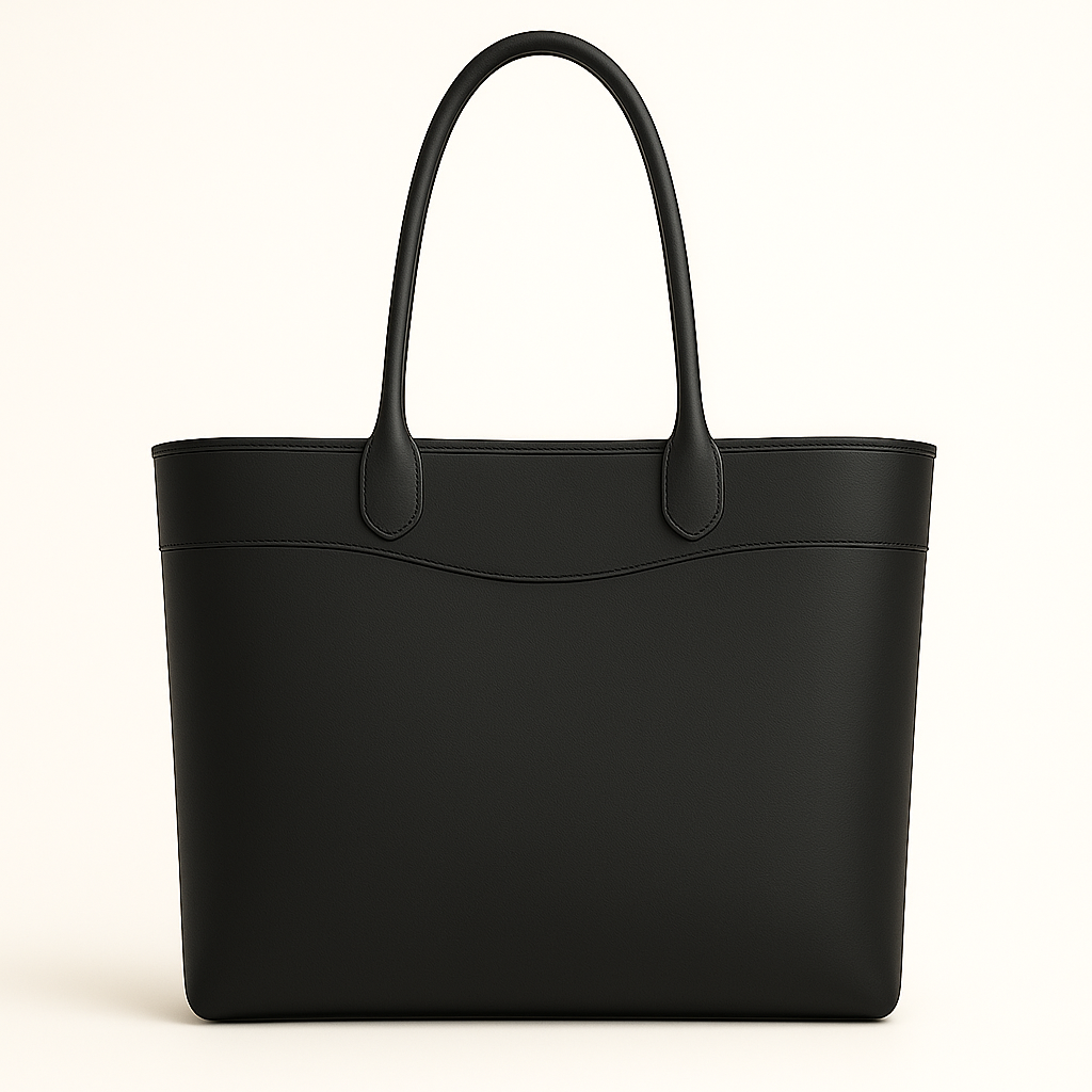 Back view of Zarae, an elegant black leather cabas, handcrafted in France