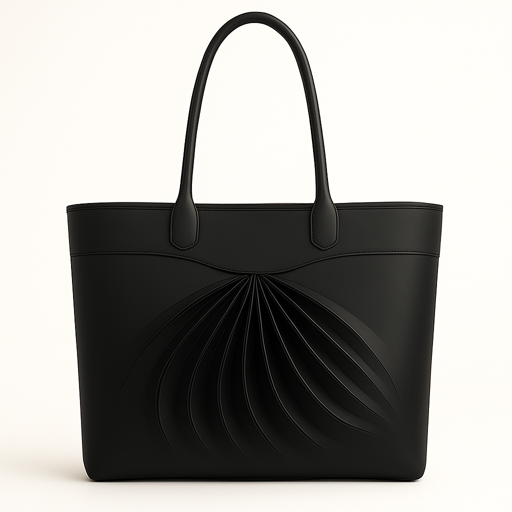 Front view of Zarae, an elegant black leather cabas, handcrafted in France